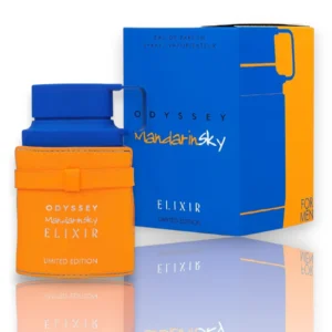 Lujosa botella de Odyssey Mandarin Sky Elixir, la versión más intensa con notas ambaradas y oscuras.