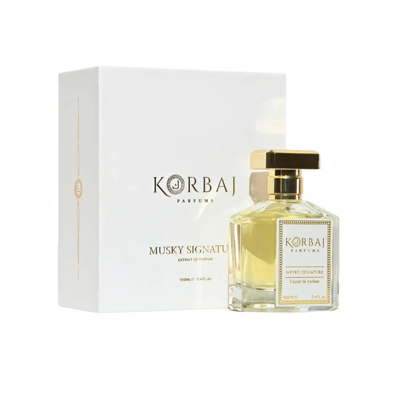 Descubre Korbaj Musky Signature: almizcle blanco, vainilla y flores suaves en una esencia cálida y sofisticada.