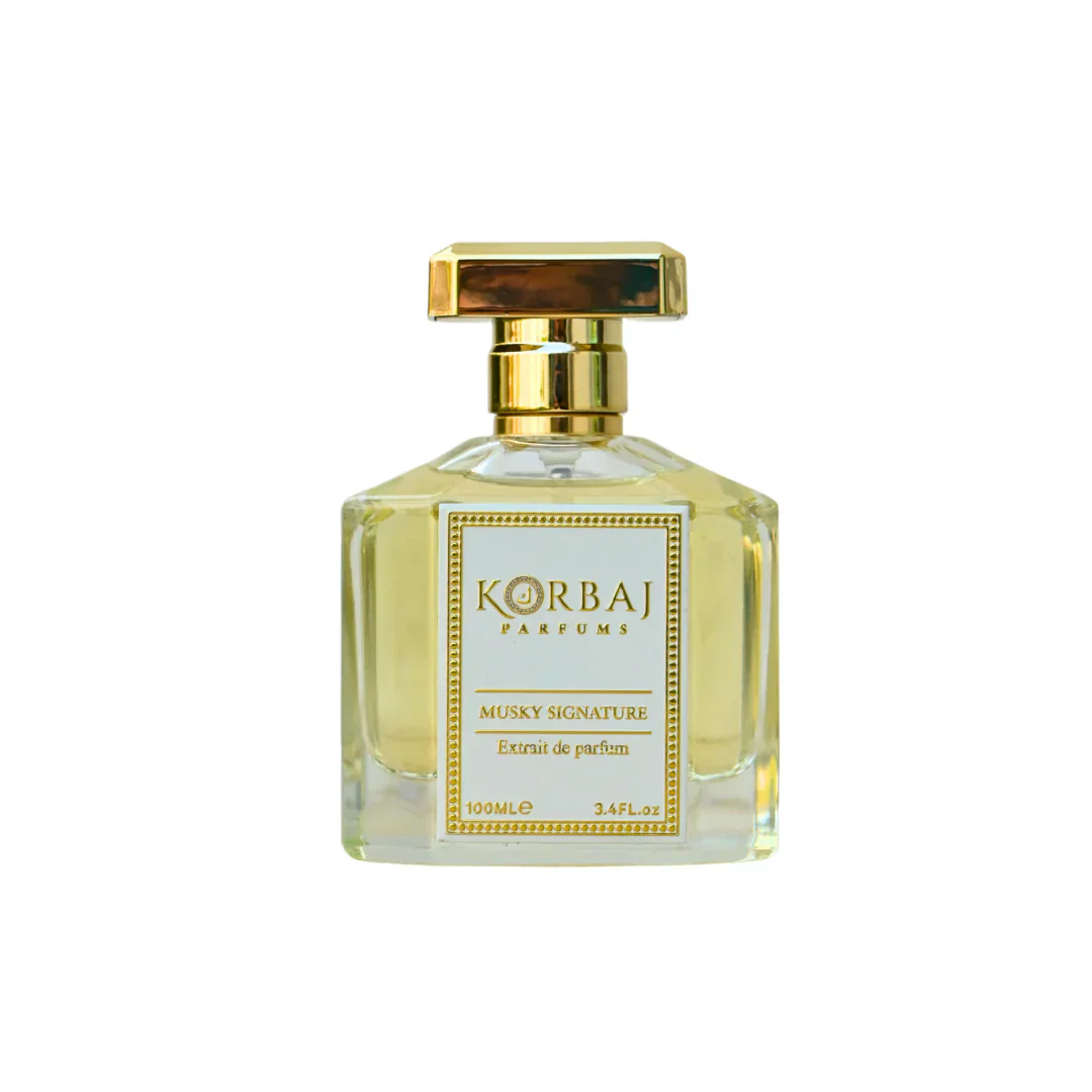 Descubre Korbaj Musky Signature: almizcle blanco, vainilla y flores suaves en una esencia cálida y sofisticada.