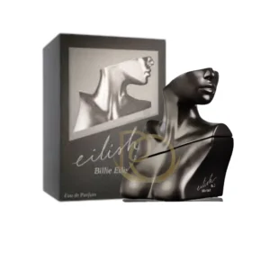 Frasco gris y metálico del perfume Eilish N° 2 Billie Eilish con forma de busto, capturando su esencia oscura y amaderada.