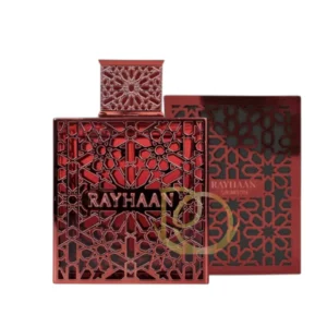 Crimson Rayhaan: La opulencia del azafrán y el oud en una fragancia radiante. Lujo y calidez.