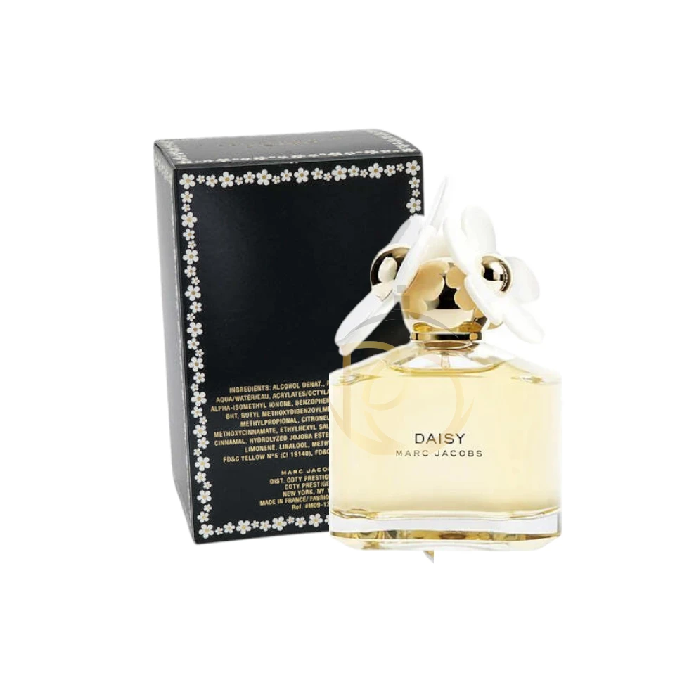 Perfume Daisy Marc Jacobs con tapón de margaritas blancas. Floral fresco.