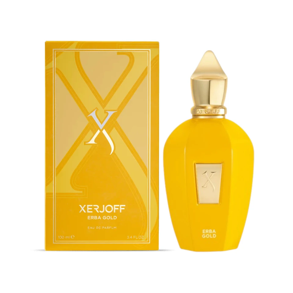 Descubre el Perfume Xerjoff Erba Gold, fragancia cítrica y sofisticada con frutas, especias y vainilla que celebra lujo y frescura.