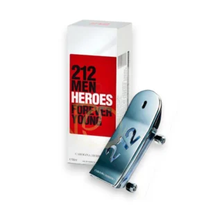 Frasco de 212 Men Heroes de Carolina Herrera en forma de skate plateado, símbolo de cultura urbana.