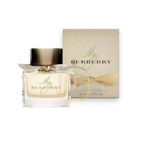 My Burberry: Frasco de vidrio con tapa inspirada en botón de gabardina. Fragancia Floral, fresca y sofisticada.