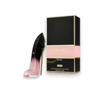 Perfume CH Good Girl Blush Elixir frasco de tacón degradado rosa oscuro a negro.