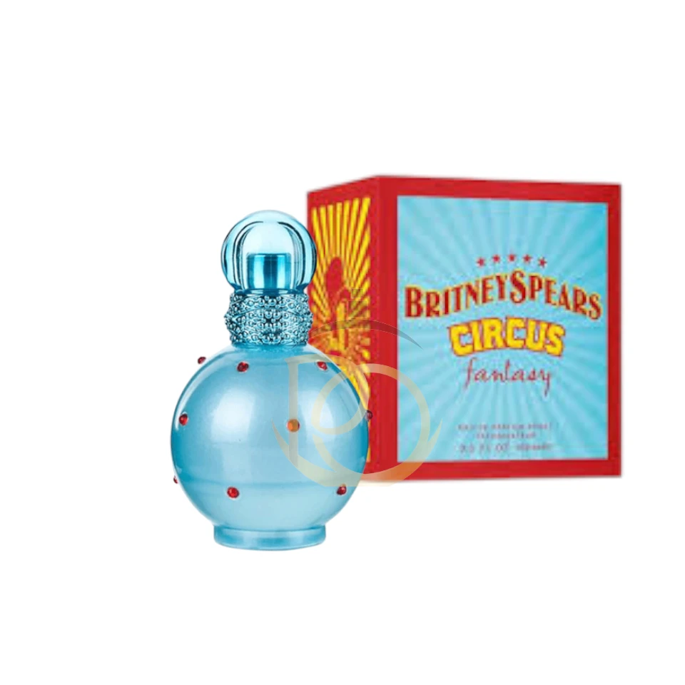 Circus Fantasy Britney Spears: Frasco azul con aros rojos. Fragancia Floral Afrutada, vibrante y juvenil.