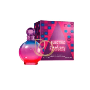 Fantasy Electric Britney Spears: Frasco amarillo neón con cristales rojos. Fragancia Floral Gourmand, vibrante y enérgica.