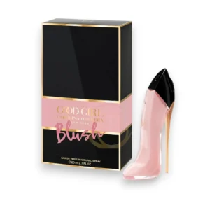 Perfume Good Girl Blush Carolina Herrera frasco de tacón alto en color rosa pastel.