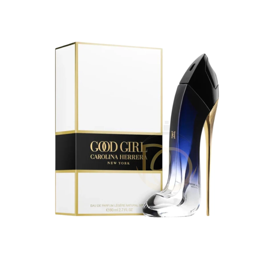 Perfume Good Girl Légère Carolina Herrera frasco de tacón degradado negro a cristal.