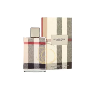 London For Women Burberry: Frasco cubierto de tela a cuadros beige. Fragancia Floral clásica, cálida y elegante.