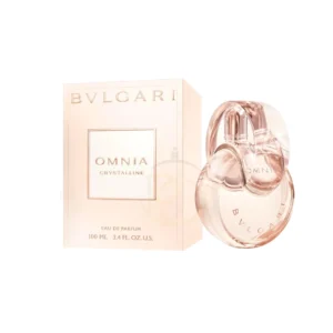 Omnia Crystalline Bvlgari perfume Omnia Crystalline Bvlgari con forma de infinito y líquido transparente, capturando la luz del día.
