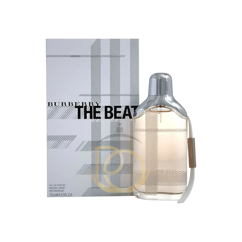 The Beat Burberry: Frasco de vidrio con rejilla plateada. Fragancia Almizcle Floral, vibrante y moderna.