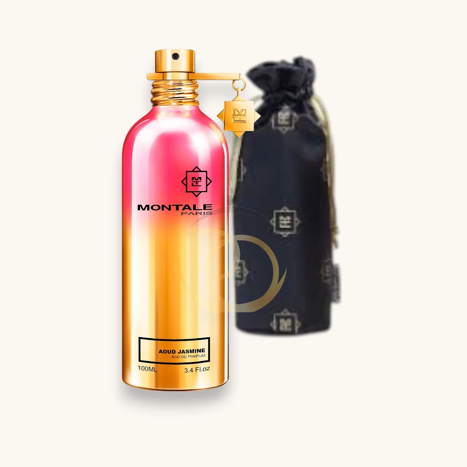 Perfume floral-oriental con jazmín, oud y vainilla, sofisticado y perfecto para noches elegantes.