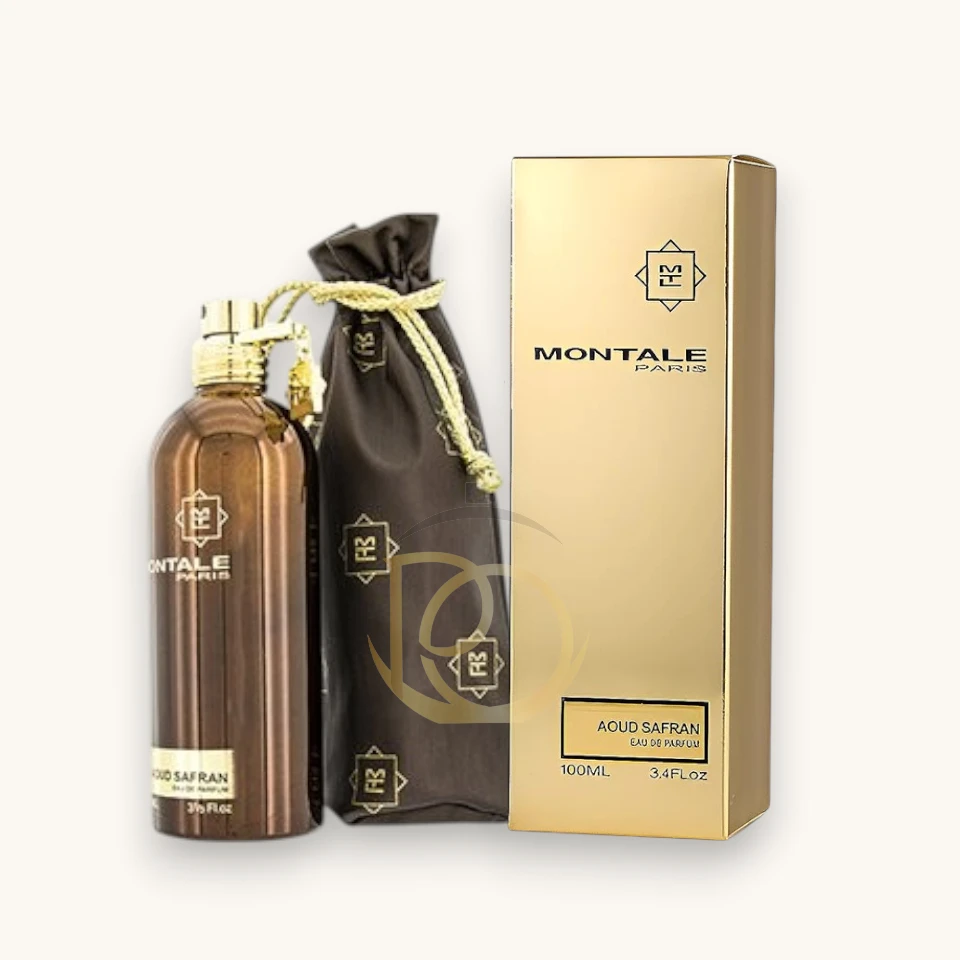 Perfume intenso con azafrán, oud y sándalo, sofisticado y perfecto para noches elegantes.