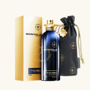 Perfume Blue Amber Montale con notas cálidas de ámbar y vetiver, elegante y sofisticado.
