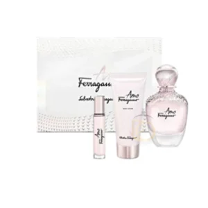 Perfume femenino sofisticado con notas frutales, florales y vainilla, en set exclusivo de 3 piezas.