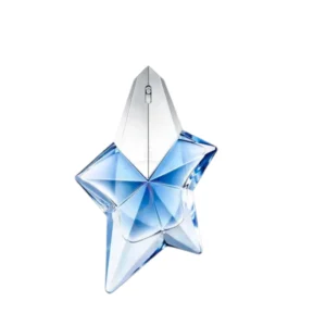 Frasco recargable en forma de estrella de cristal azul del perfume Angel Mugler, icono de lujo.