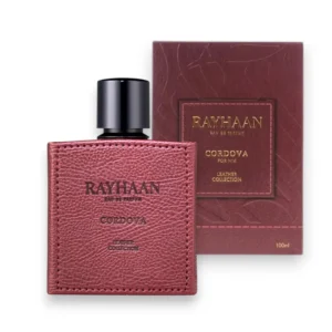 Detalle del frasco de Cordova Leather Collection resaltando su estética premium y carácter fuerte.