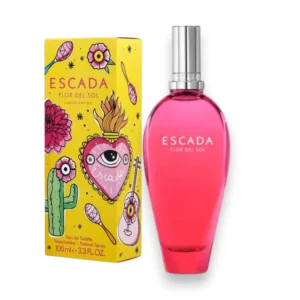 Frasco de Escada Flor del Sol Edicion Limitada con colores degradados rojos, evocando pasión y sol.