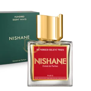 Frasco minimalista del perfume Hundred Silent Ways Nishane resaltando su aura romántica y lujosa.