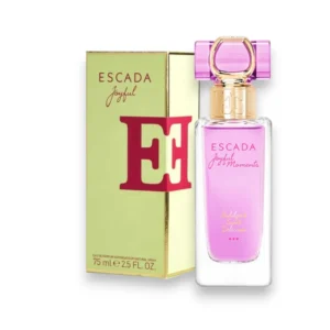Frasco de Joyful Escada con su diseño elegante y rosado, evocando alegría y frescura floral.