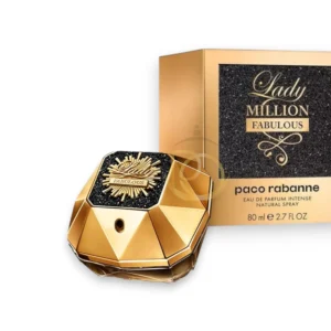 Icónico frasco diamante de Lady Million Fabulous EDP Intense en color negro con detalles dorados.