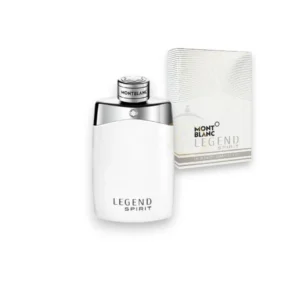 Frasco elegante de Legend Spirit Montblanc con un acabado blanco mate y detalles cromados brillantes.