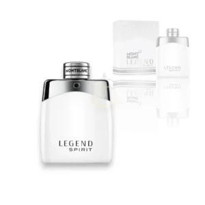 Frasco elegante de Legend Spirit Montblanc con un acabado blanco mate y detalles cromados.