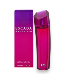 Frasco de Magnetism Escada con su icónico color fucsia, evocando elegancia y seducción nocturna.