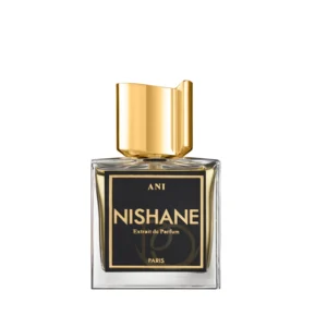 Frasco elegante del perfume Nishane Ani sobre un fondo minimalista resaltando su esencia de lujo.