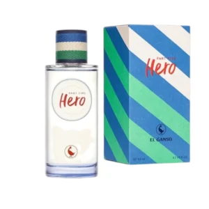 Frasco de Part Time Hero El Ganso con detalle textil celeste, símbolo de frescura y libertad.