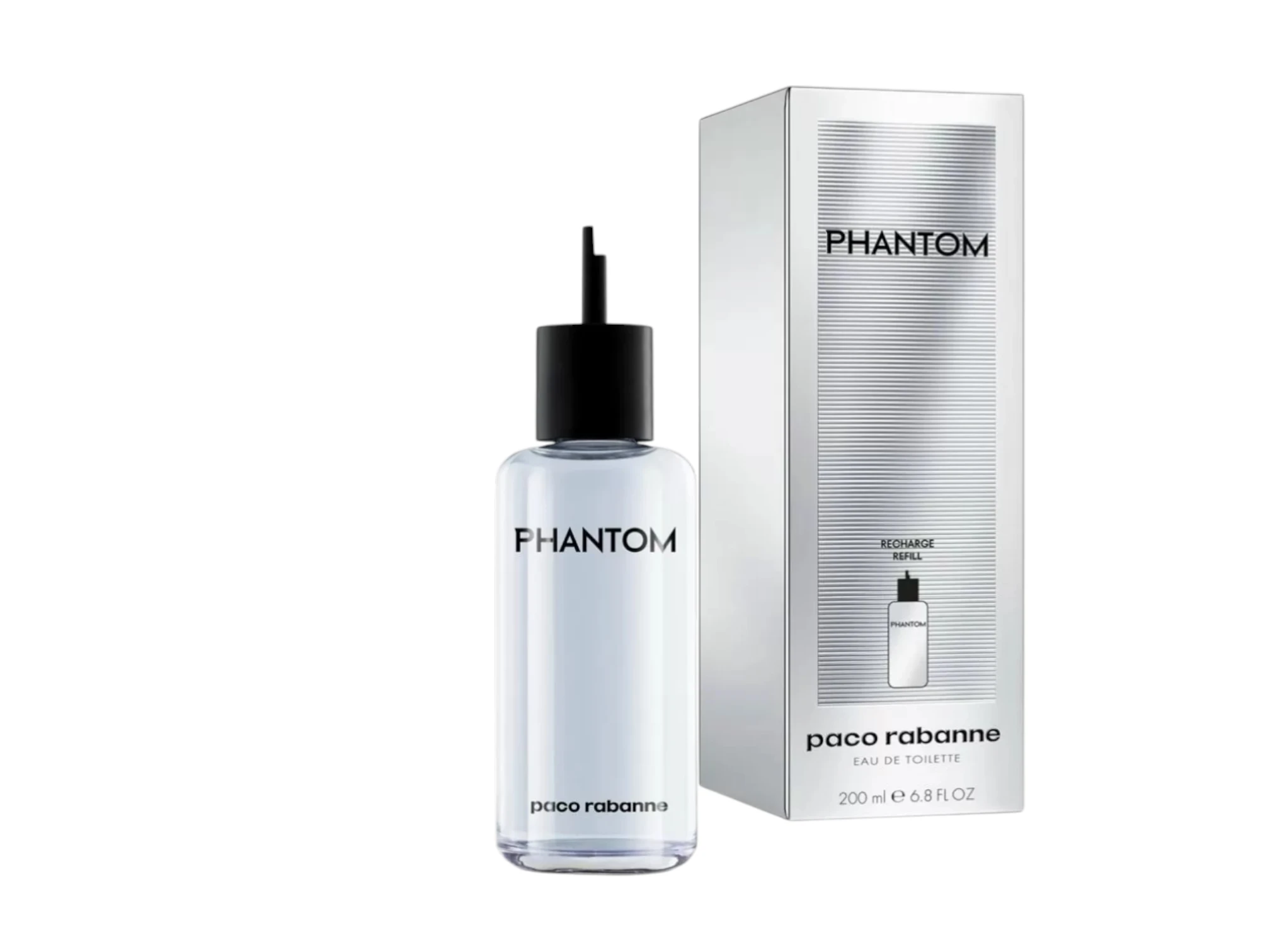 Botella de recarga de 200ml diseñada para el perfume Phantom Refill EDT 200Ml en formato profesional.