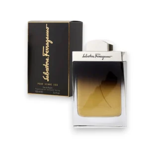 Perfume masculino intenso con notas cítricas, cuero y oud, envuelto en almizcle y vetiver.