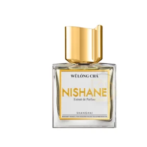 Frasco cristalino del perfume Wulong Cha Nishane resaltando su frescura cítrica y esencia de té.