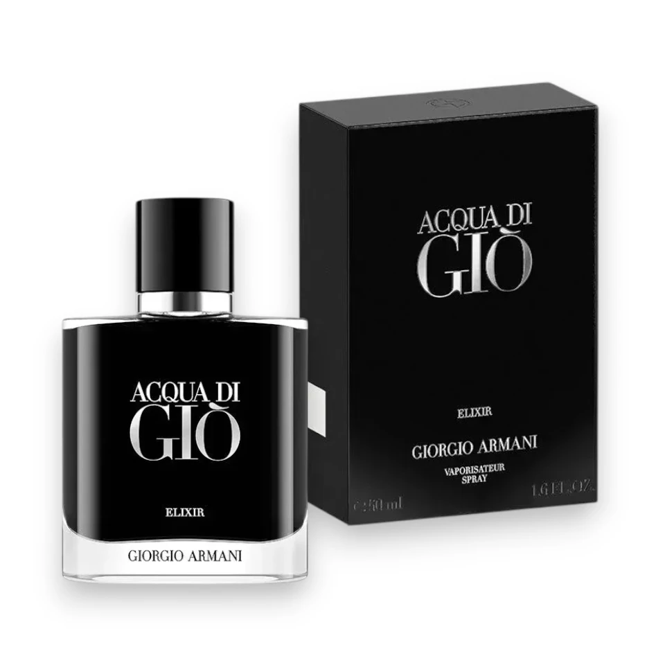 Acqua Di Gio Elixir: frescura cítrica y acuática con lavanda, pachulí e incienso.