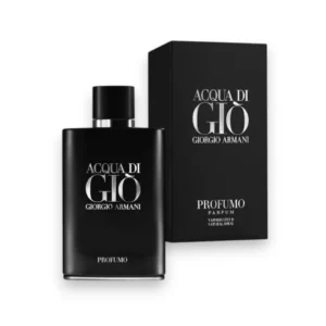 Sofisticado frasco negro mate de Acqua Di Gio Profumo Parfum 125Ml con detalles en plata brillante.