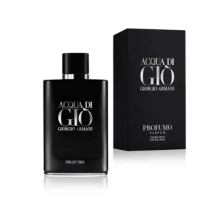 Elegante frasco negro de Acqua Di Gio Profumo Parfum 180Ml, el equilibrio entre frescura y misterio.