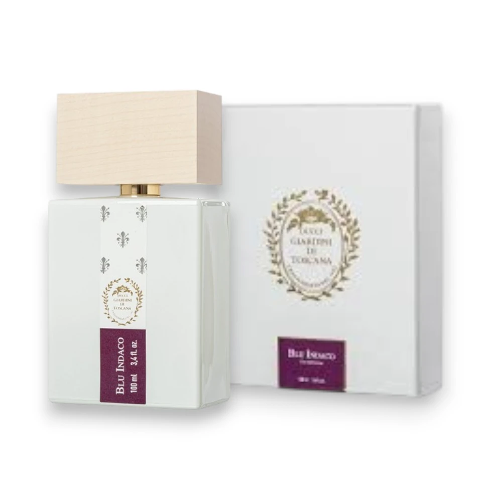 Perfume Blu Indaco de Giardini Di Toscana, frasco elegante de una fragancia azul y profunda de nicho.