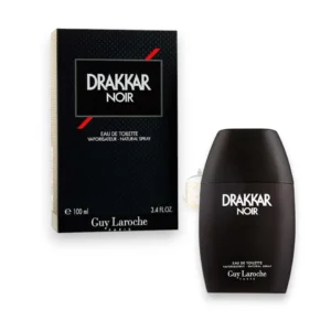 Icónico frasco negro mate de Drakkar Noir representando la fuerza y el estilo clásico masculino.