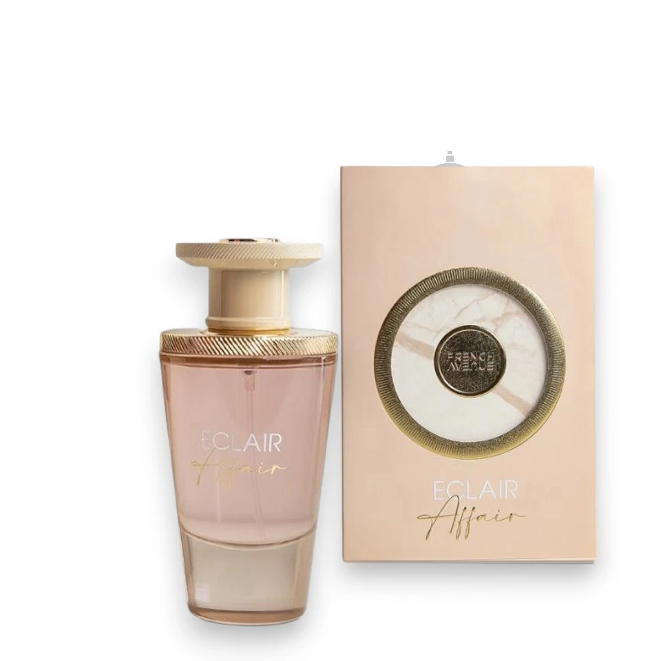 Elegante frasco de Eclair Affair resaltando su estética refinada y su esencia dulce y envolvente.