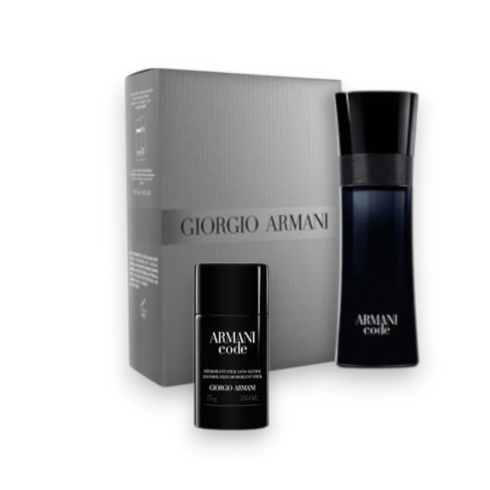Estuche Armani Code EDT: elegancia masculina con notas cítricas, lavanda y haba tonka.