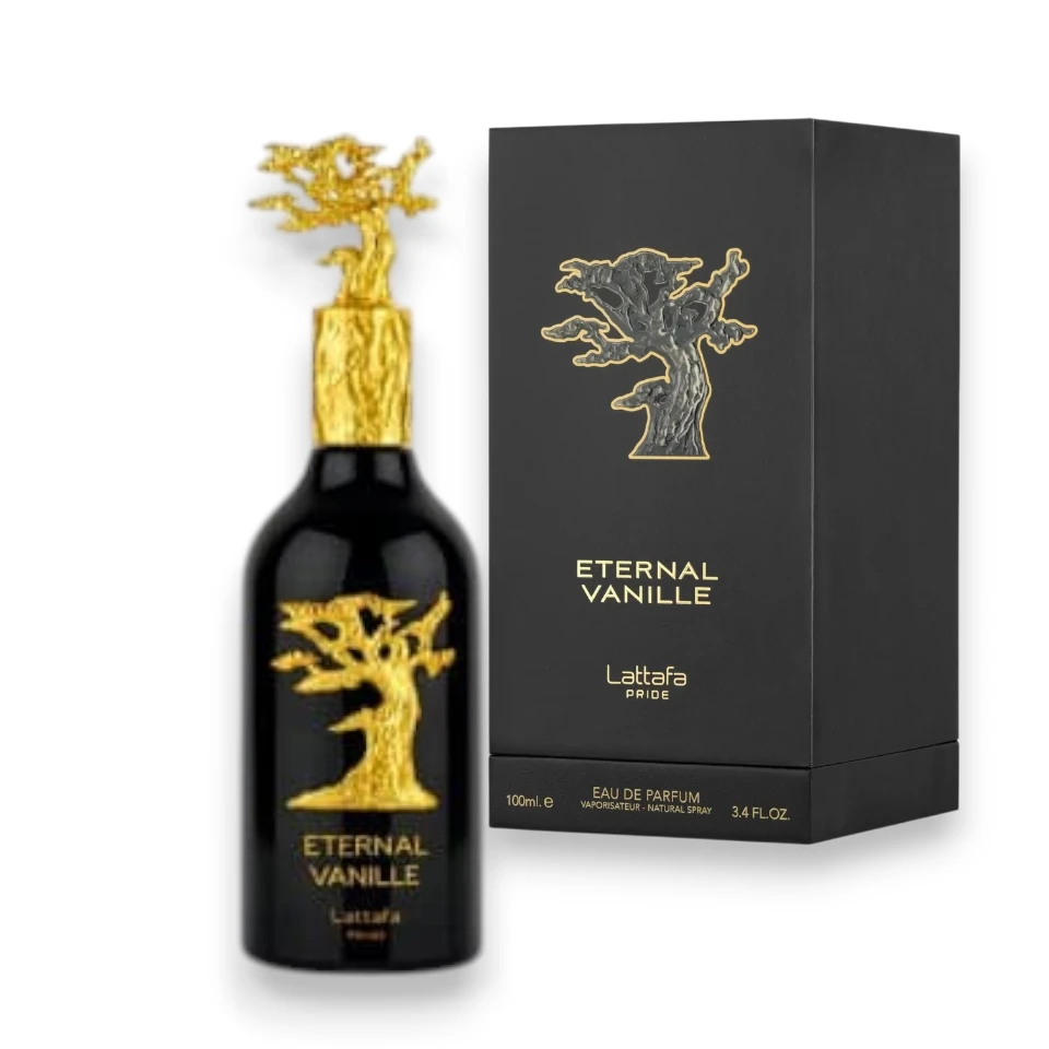 Perfume Eternal Vanille Lattafa con notas de vainilla, ámbar y almizcle, elegante y envolvente.