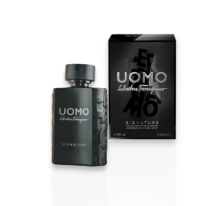 Ferragamo Uomo Signature, fragancia masculina intensa y elegante con cuero, tonka y especias.