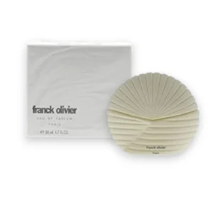 Perfume Franck Olivier For Her: frasco blanco elegante con relieve, fragancia femenina y floral.