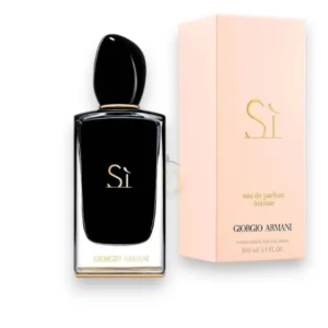 Perfume Giorgio Armani Si EDP Intense con notas de rosa, vainilla e incienso, intenso y elegante.