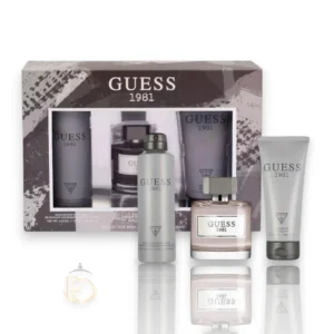 Set Guess 1981 Estuche con perfume y loción sobre fondo elegante para resaltar su diseño icónico.Set Guess 1981 Estuche con perfume y loción sobre fondo elegante para resaltar su diseño icónico.