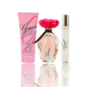 Set Guess Girl Estuche con perfume de diseño floral y productos complementarios en tonos rosados.