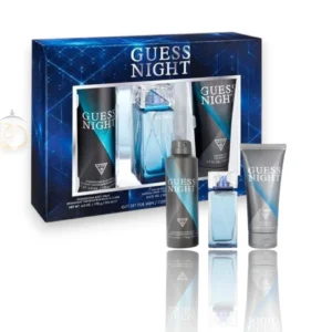 Elegante set Guess Night Estuche con fragancia y gel de ducha en empaque azul eléctrico moderno.