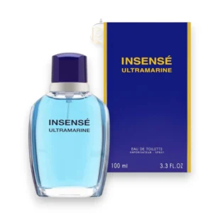 Frasco clásico de Insense Ultramarine EDT con su distintivo líquido azul oceánico y diseño limpio.